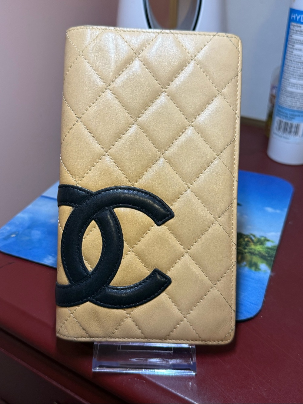 CHANEL Caramel Leather Zip Wallet can be use passport holder